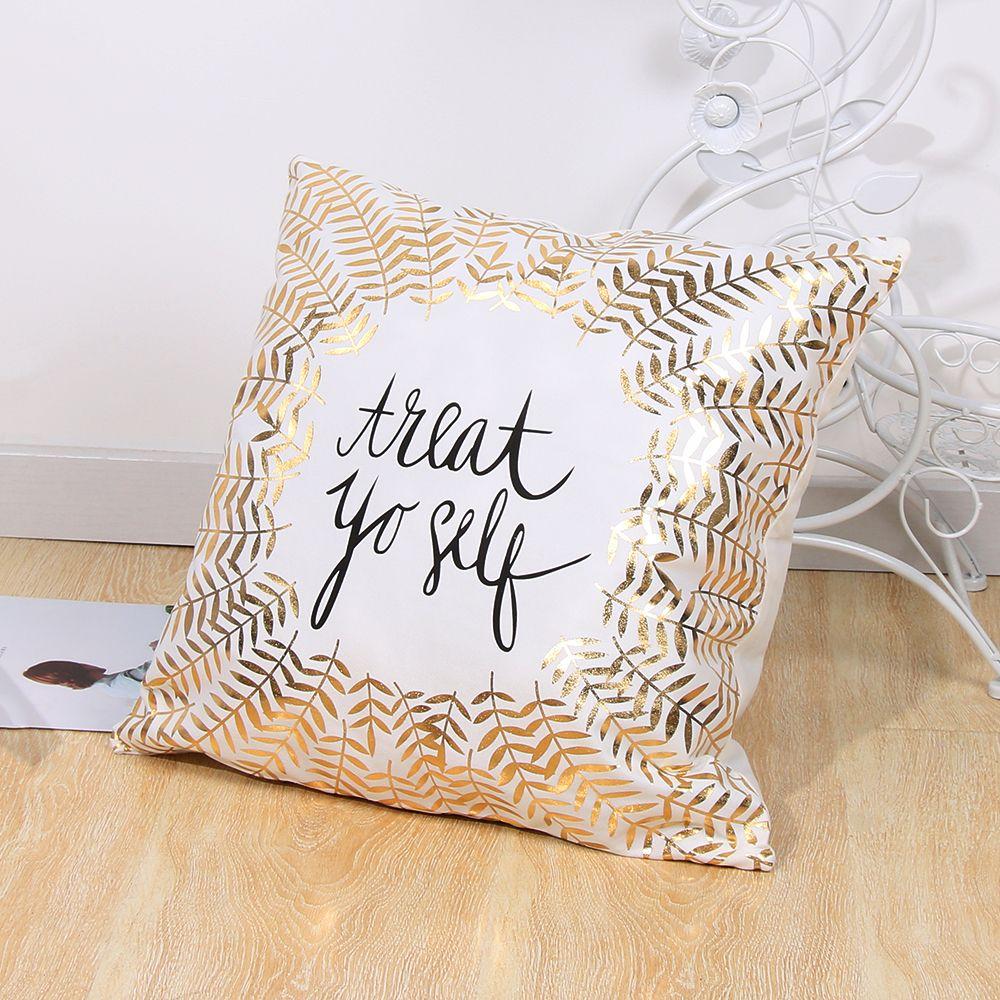 Hot Bronzing Soft Sofa Waist Square Pillowcase Cushion Cover Gold Print Merry Christmas