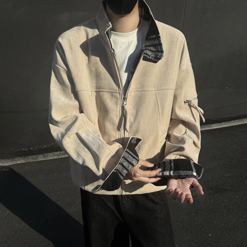 Splicing Two Sides Wear Stand-up Collar Casual Jacket Men's and Women's Retro Trendy Loose Coat