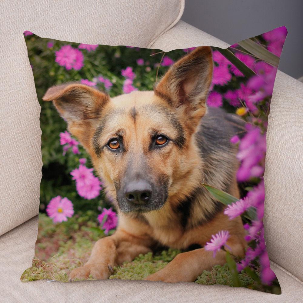Home Decor German Shepherd Pillow Cover Sofa Cushion Pet Animal Polyester Printed Funda De Almohada