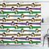 Dachshund Cartoon Dog Shower Curtain Polyester Waterproof Curtain Geometric Striped Kids Bath Curtain Home Decor with 12 Hooks