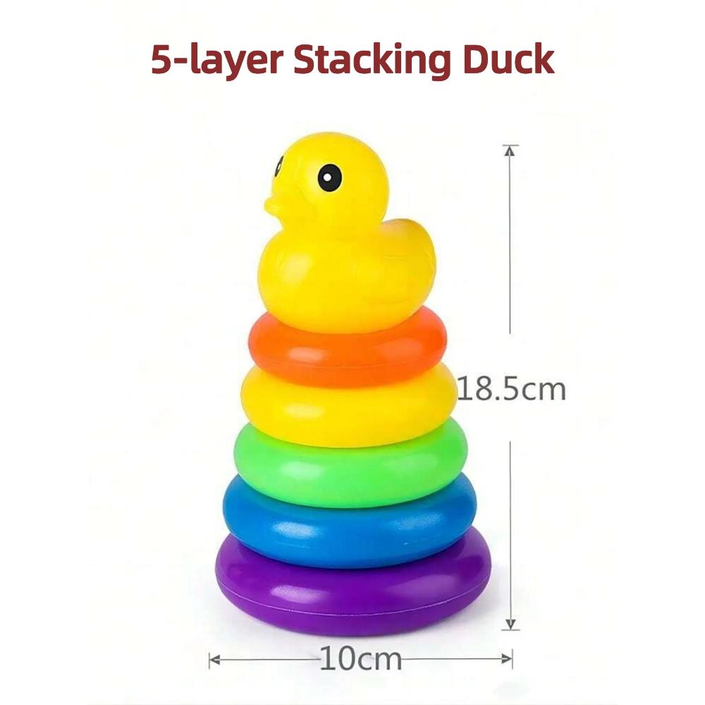 Yellow Duck Rainbow Tower Stacked Circle Toy Plastic Rainbow Circle Toy Circle Toss Toy Interactive Game Birthday Gifts
