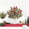 6Pcs Artificial Plants with Holly Berries Pine Cones Faux Greenery Branch Fake Red Berries Green Plants Stems Christmas Holiday Party Decoration