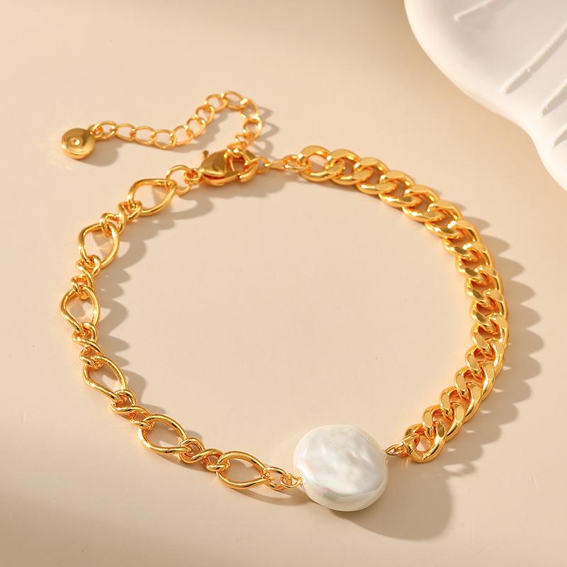 Irregular Natural Shell Pearl Bracelet Pearl Pendant Splicing Chain Women Fashion Jewelry