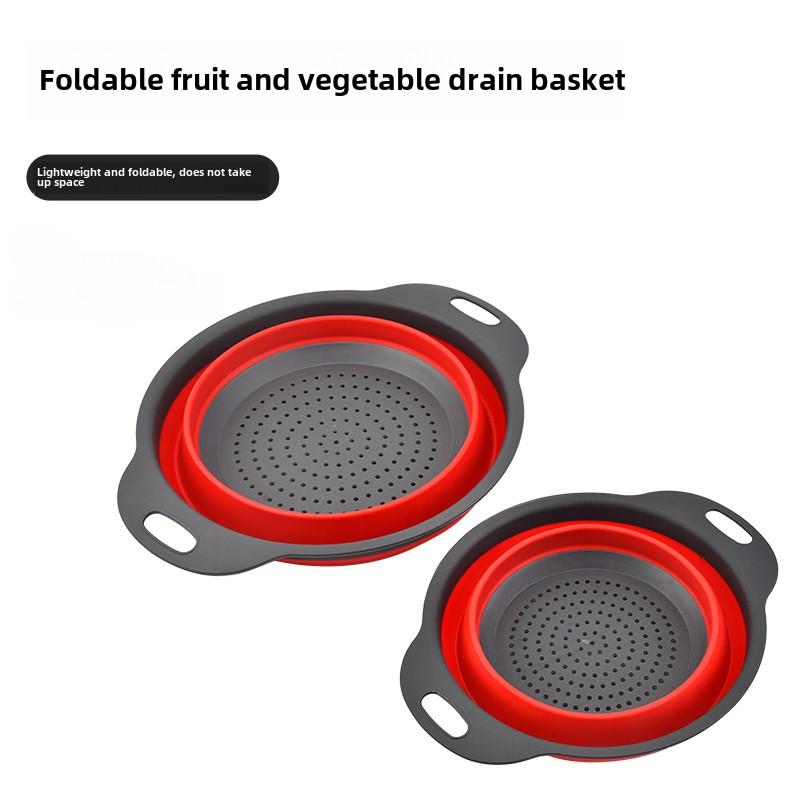 2Pcs Circular drain basket Retractable foldable fruit basket Round drain washing vegetable basket two-piece water filter basket