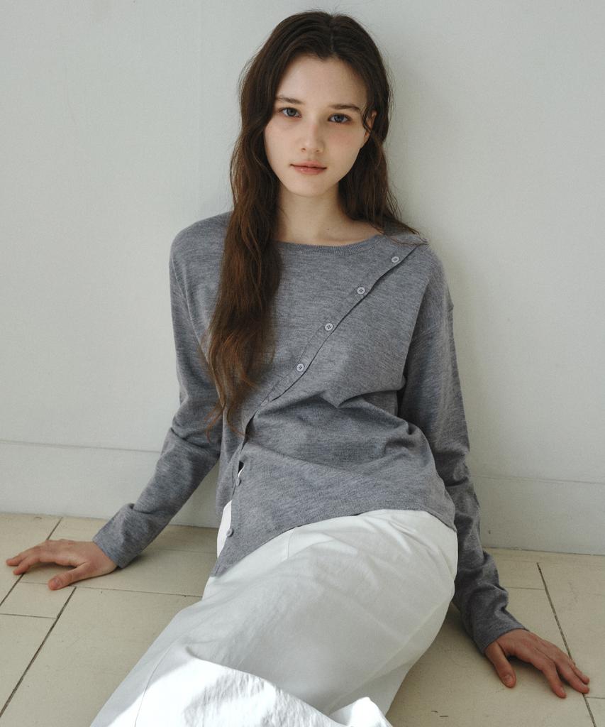 Wednesday Oasis For Woman Diagonal Button Round Knit_Gray(Wc26Kn07)