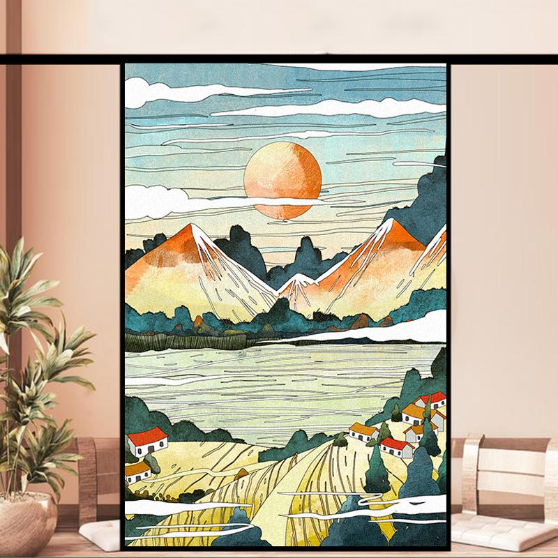 Japoński Styl Statyczna Folia Okienna Prywatność Matowa Półprzezroczysta Naklejki na Szyby Okienne Toaleta Łazienka Folie na Okna Witrażowe