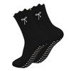 Women's Gel-Dotted Non-Slip Yoga Socks, Mid-Calf, Bow Embroidery, Fitness Socks, White