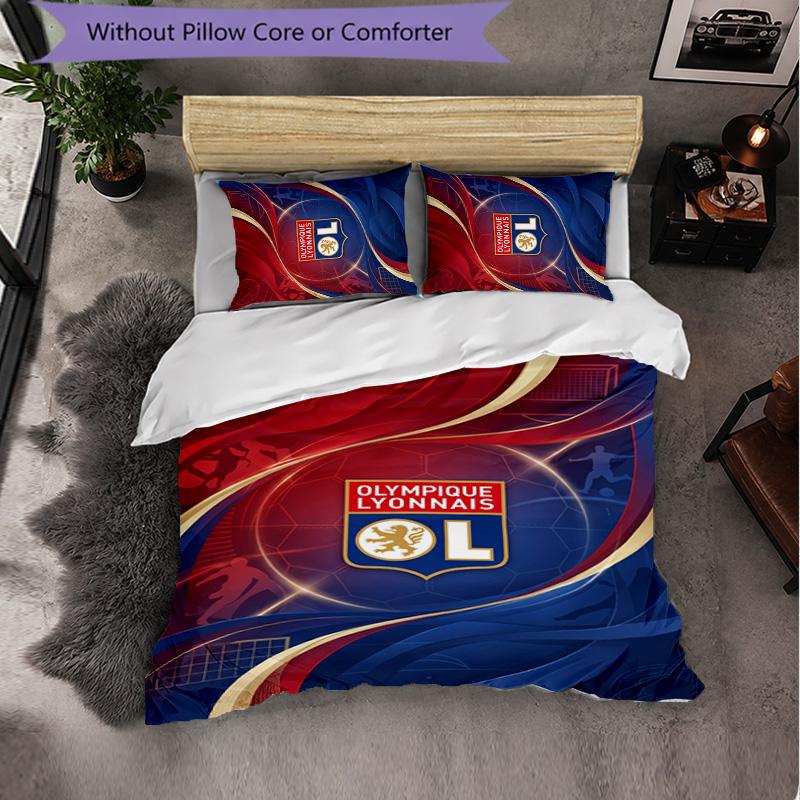 Lyon FC Themed Bedding 3Pcs Duvet Cover Set Decorative Bed Linen For Teen Room Home Decoration