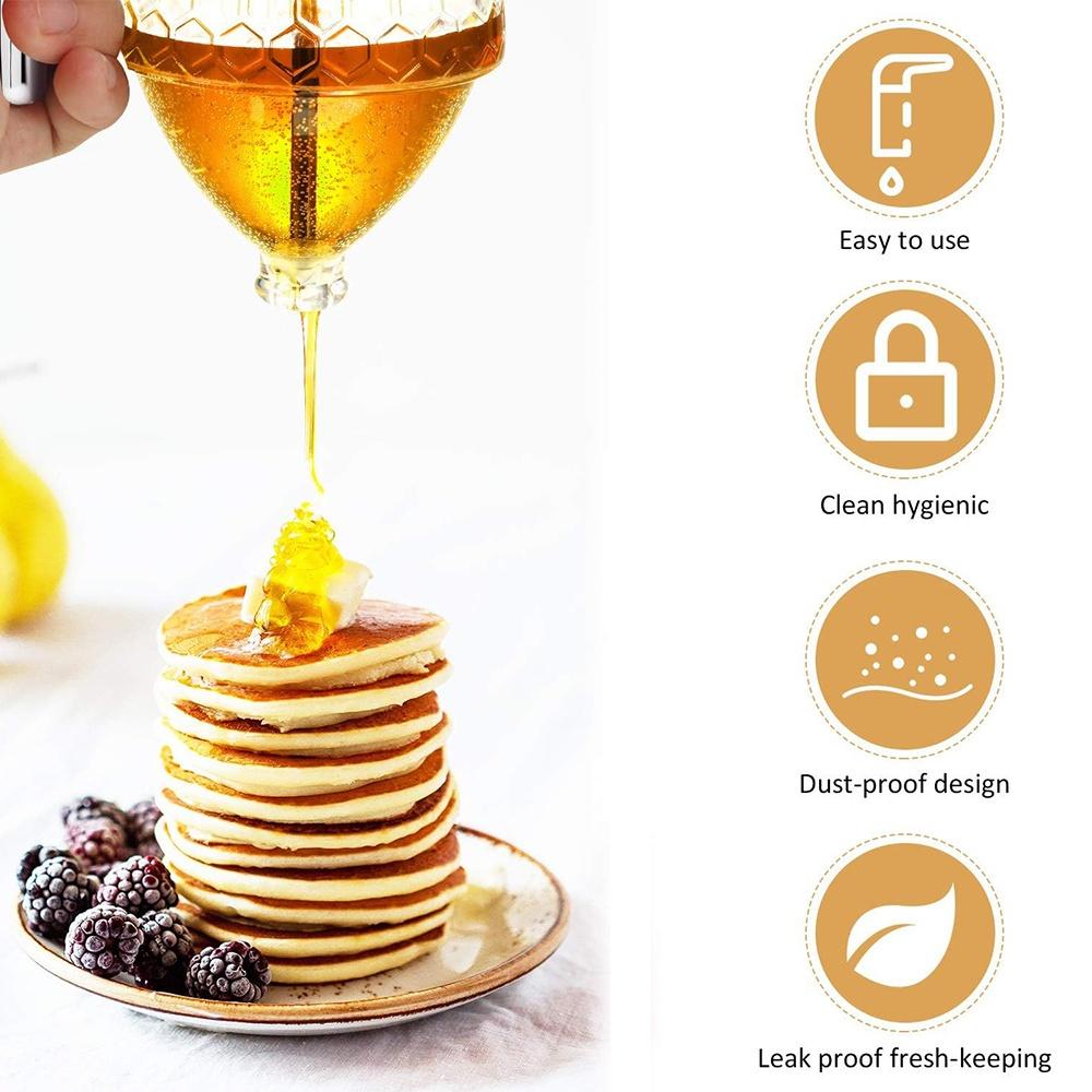 1pack Honey Dispenser No Drip Acrylic with Stand Honey Container Coffee Syrup Dispenser Honey Jar Container Kitchen Accessories