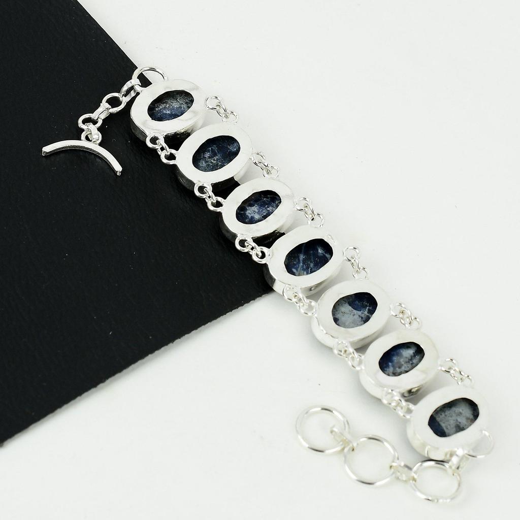 Natural Sodalite Gemstone Handmade 925 Sterling Silver Bracelet, Sodalite Bracelet For Wife , Unisex Bracelet, Birthday Gift For Love