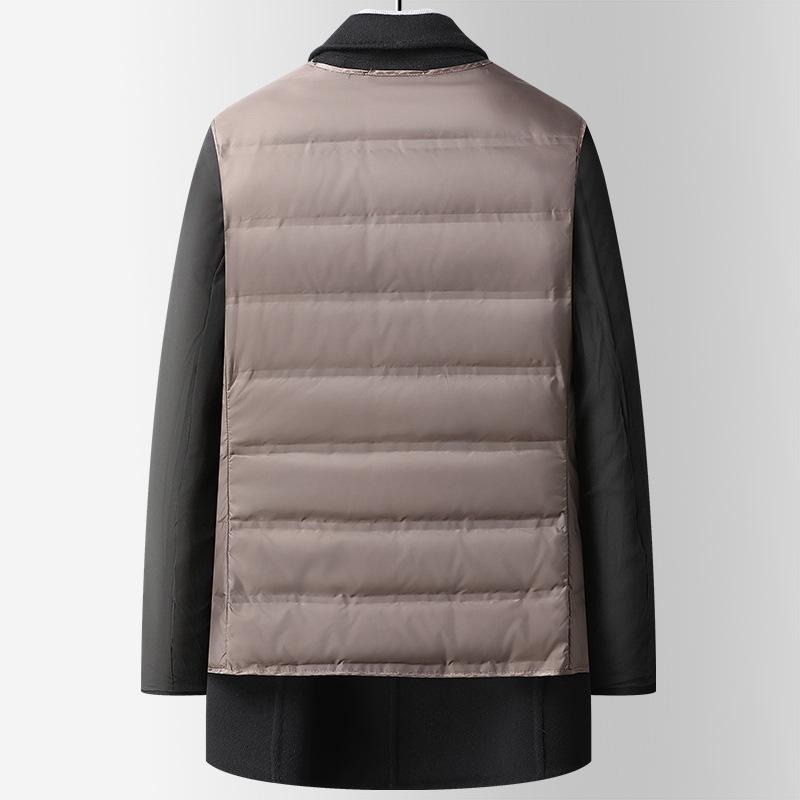 Wool-stitched Double-sided Nylon Wool Coat for Men, Autumn and Winter Down-lined Anti-cold Woolen Coat