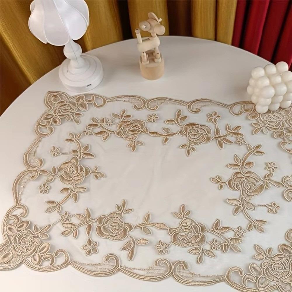 

New Polyester Lace Placemat Rectangular Embroidered Table Mat French Retro Style Decorative Dust Cover хакі