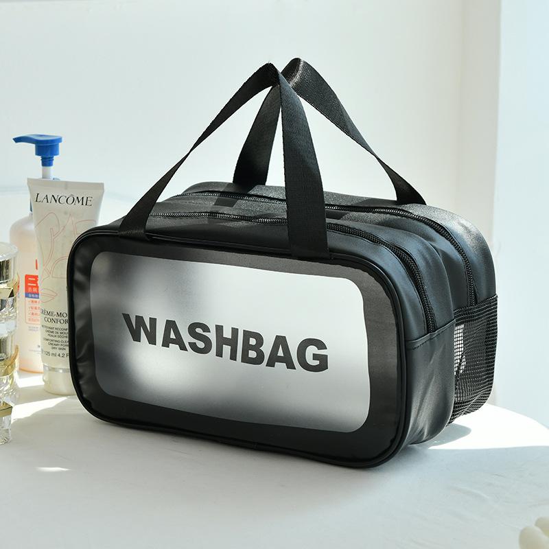 Handheld Large Capacity Travel Transparent Toiletry Bag Pu Waterproof Frosted Makeup Cosmetics Storage