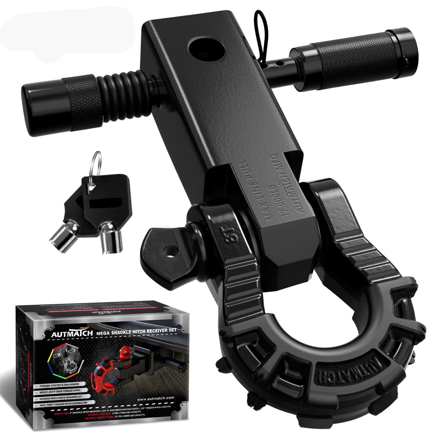 

AUTMATCH Shackle Hitch Receiver with and Mega Shackles and Trailer Hitch Lock Vehicle Recovery Receiver Kit with a kg Break Mega Shackle Hitch