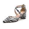 Factory Direct Sales Pointed Thick Heel Zebra Pattern Hollow Cross Belt Satin Hollow Comfortable Non-grinding Feet Women's Shoes