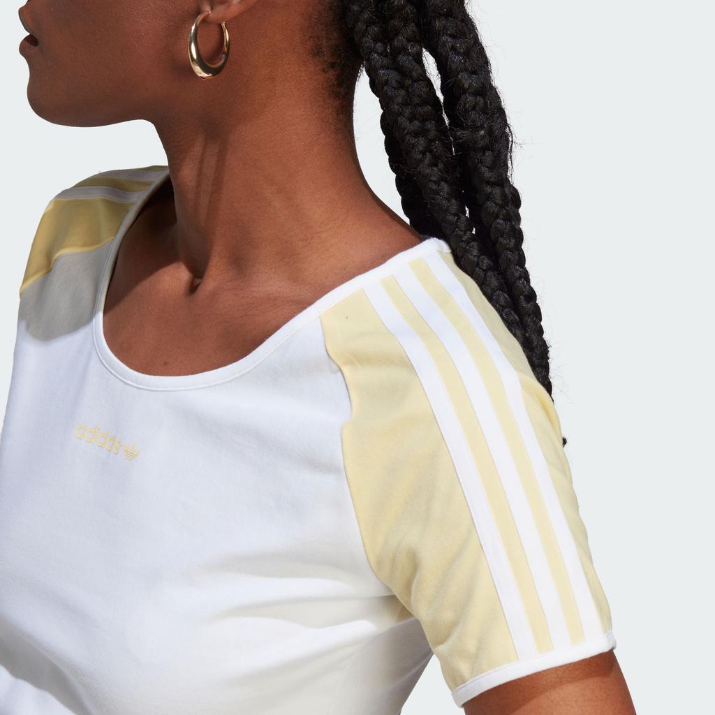 Adidas Originals Trefoil Logo Print Color Block Short Sleeve Crop T-Shirt Women Tops White IT8152