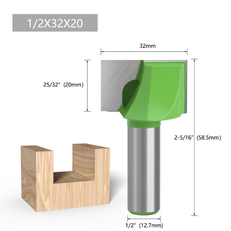 Langlebigkeit Stahlspitzen-Bodenreinigungsfräser für effiziente Holzbearbeitungsaufgaben mit 1/2-Zoll-Schaft und grünen Oberflächen