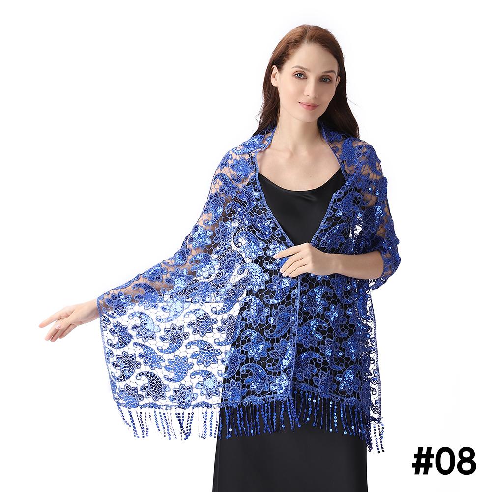 Lace & Sequins Shawl Wraps for Evening Dresses Wedding Decoration Scarf Elegant Hijab Cover for Ramadan Festivals Women's Modest Fashion Floral Shawl