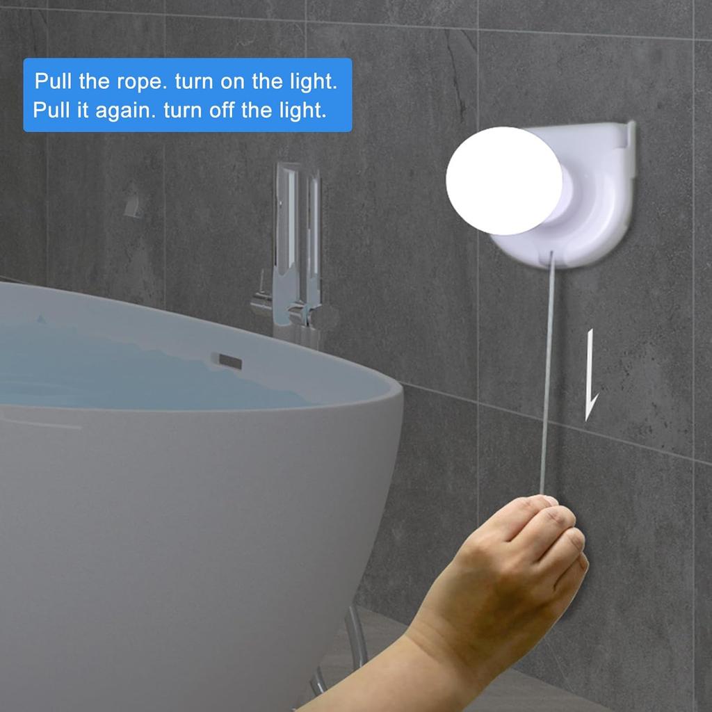 2 Pack Stick-Up Battery Operated Light Bulb, Battery Powered Wireless LED Closet Light Bulb, Self Adhesive Wall Mounted Light Fixture with Pull Chain