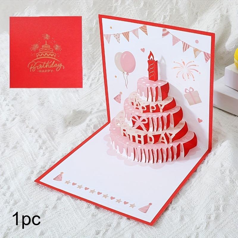 

1pc Birthday Greeting Card 3D Cake Design Featuring Colorful And Cute Pop-Up Style, Perfect for Gifts And Includes an Envelope. 1pc красный
