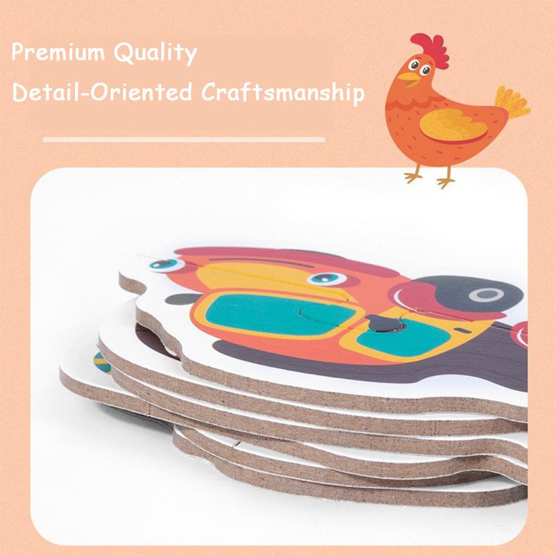 2-Piece Matching Puzzle Board With Cartoon Animal & Vehicle Designs - Educational Preschool Toy For Toddlers