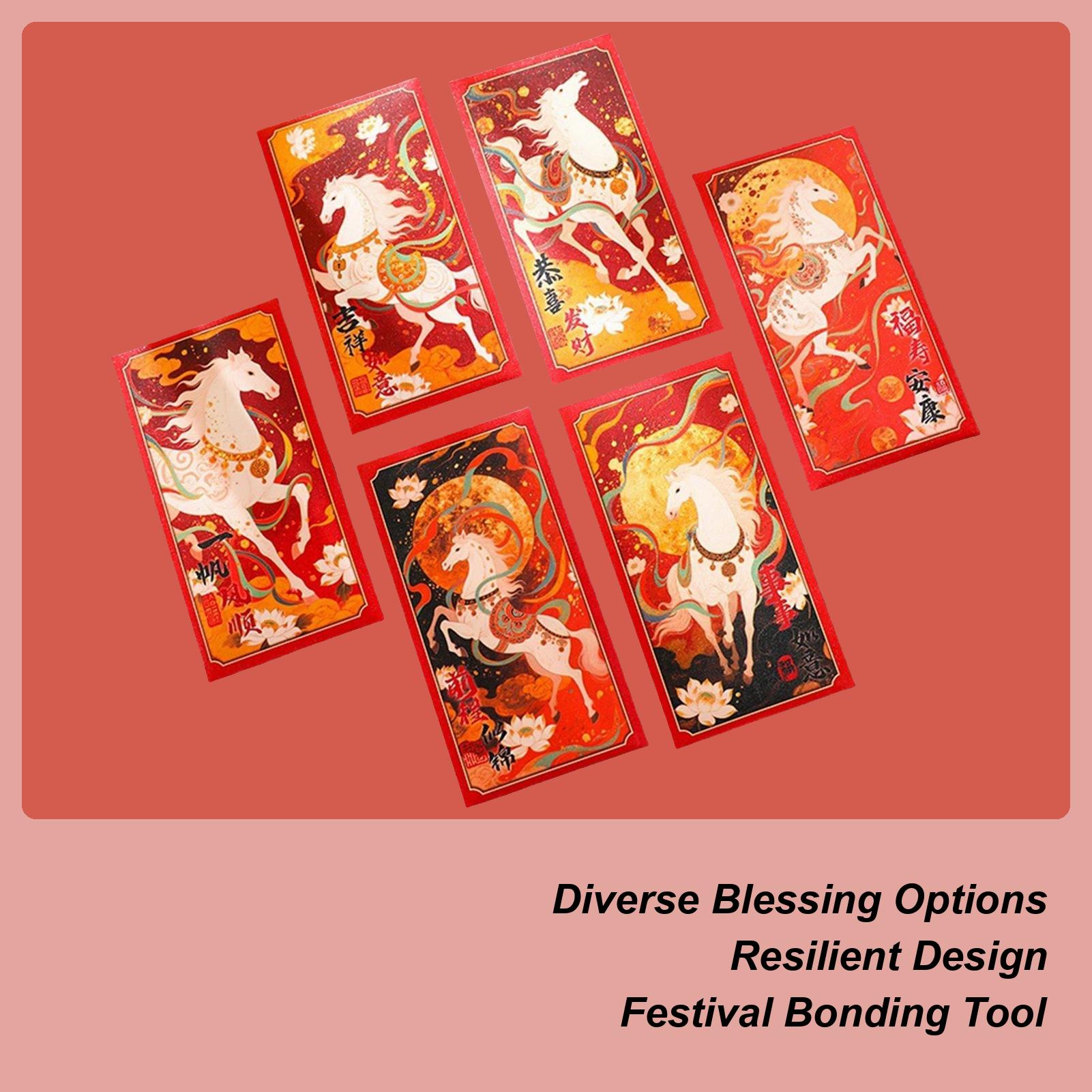6PCS Horse Year Red Envelopes 2026 White Horse Red Envelopes Horse Year Cash Envelopes Spring Lunar New Year Red Envelopes CN