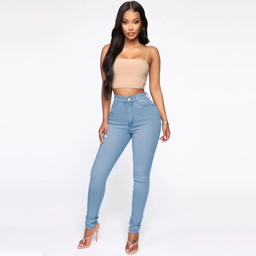 

Women s European American Skinny Washed Stretch Jeans X-Large светло-синий