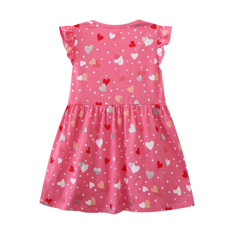 New Summer Heart Pattern Princess Dress - European & American Style, Knitted Cotton, Cartoon Print for Girls