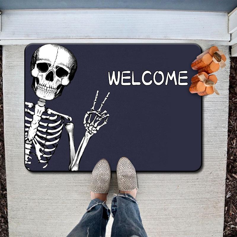 Halloween Skull Floor Mat, Absorbent Foot Pad, Easy To Take Care Of At Home, Dirt-Resistant Door Mat Can Be Labeled