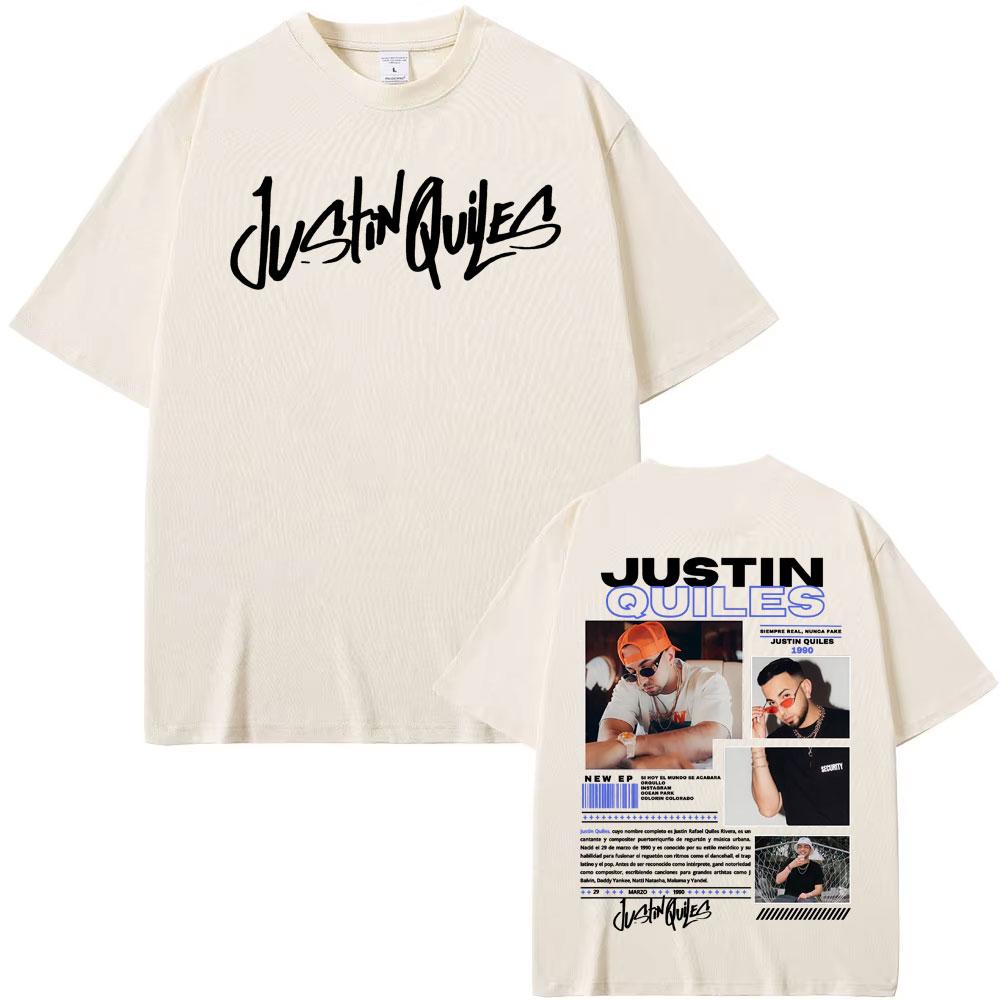 Singer Justin Quiles Album 2025 Tour Graphic T-shirt Men's Clothing Vintage Hip Hop T Shirts Cotton Loose Short Sleeve Tee Shirt