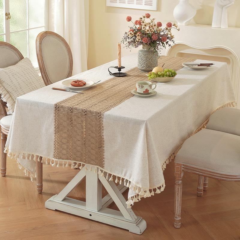 

American Pastoral Tablecloth Plain Color Contrasting Color Hollow Splicing Table Flag Small Fresh Dining Table Cloth Restaurant Tablecloth 90*90cm