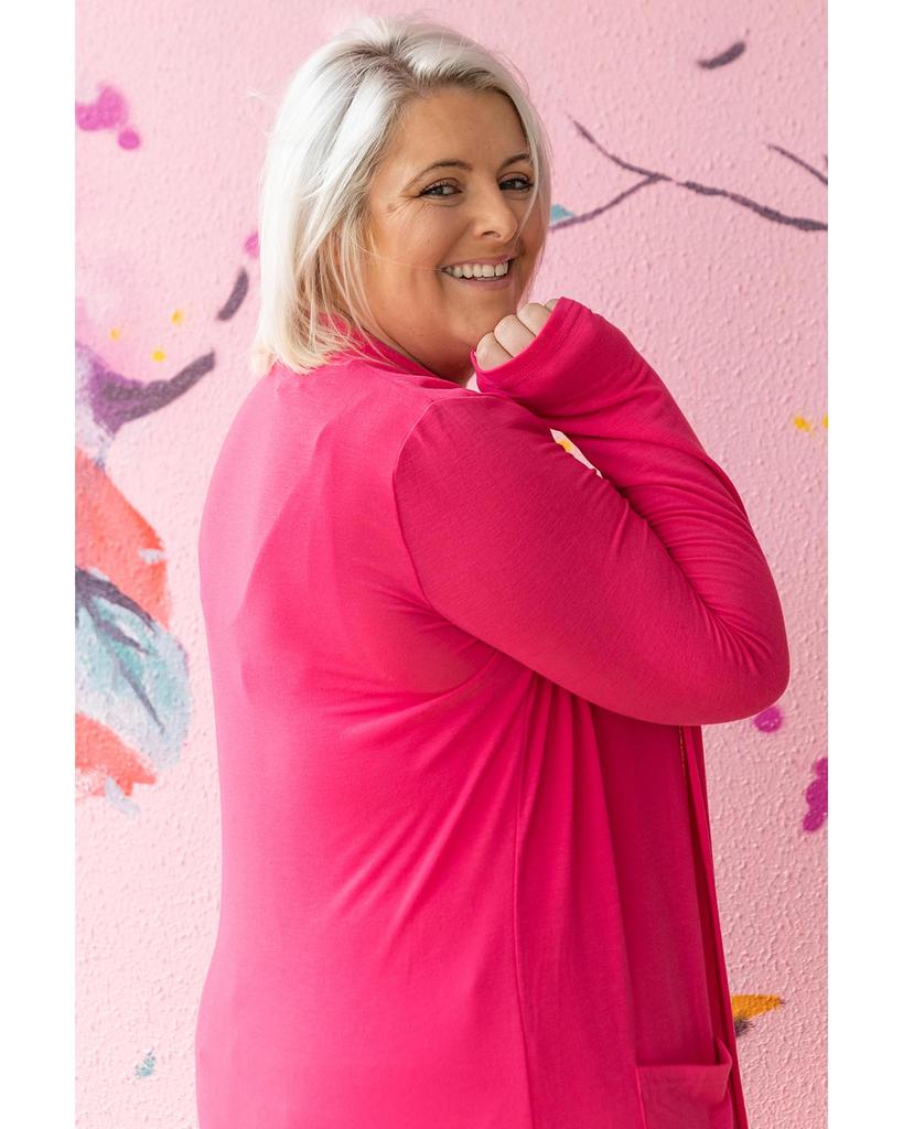 Azura Exchange Strawberry Pink Plus Size Side Split Pockets Duster Cardigan