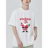 Christmas T-Shirt Black Santa Claus with Sleigh Hashtag and Drink Print for Holiday Party