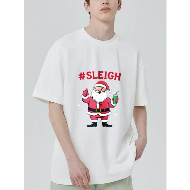 

Черная Рождественская Футболка Санта Клаус с Санями Хэштегом и Напитком для Праздничной Вечеринки S белый