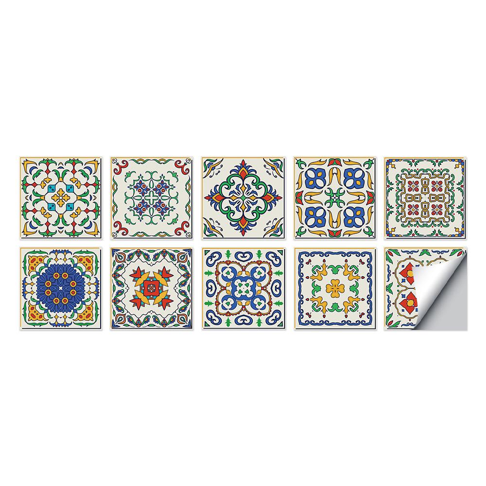 10-Pack European Style Floral Tile Wall Stickers for Living Room and Bathroom - Self-Adhesive PVC Crystal Film