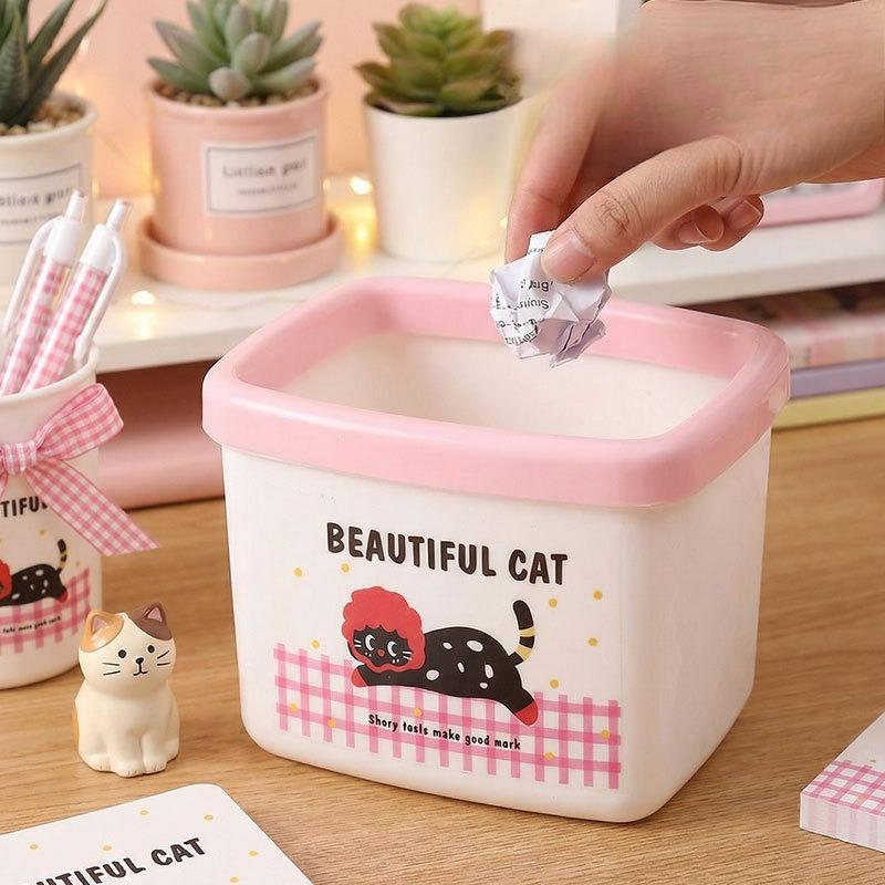 Exquisite Cartoon-style Cute Desktop Trash Can, Cute Storage Cylinder, Dormitory, Household, Office Use, Desk Stationery