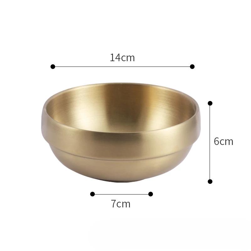 Korean Style Gold Double-layer 304 Stainless Steel Rice Bowl for Children's Meals Commercial Cuisine Kimchi Soup Bowl