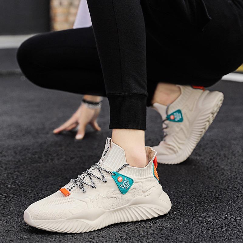 Men's shoes breathable fly-woven running shoes platform heightening casual shoes men's round head lace-up sports shoes
