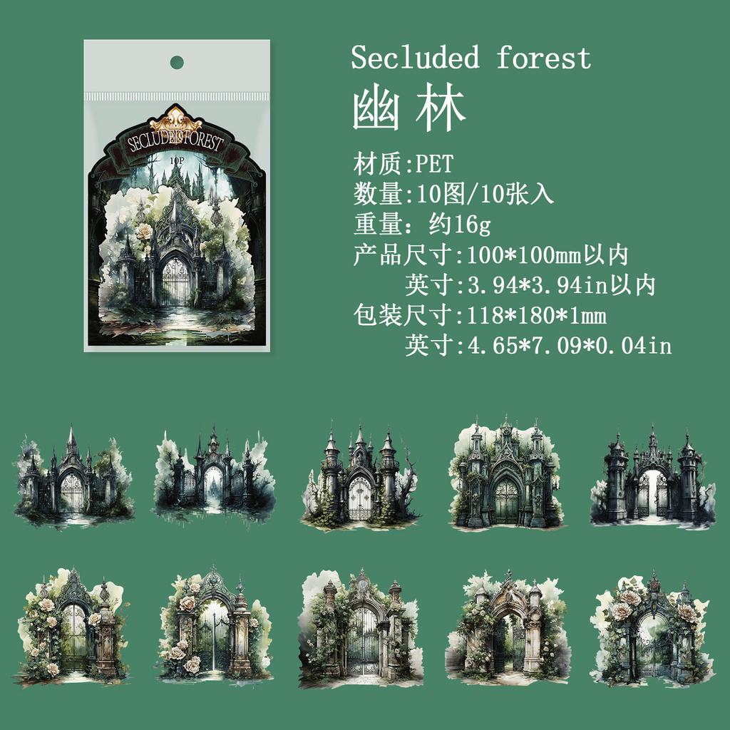 4 Style Dark Gate Series PET Sticker Retro Gothic Handaccount Material Collage Stickers For Junk Journal Scrapbooking Decorative