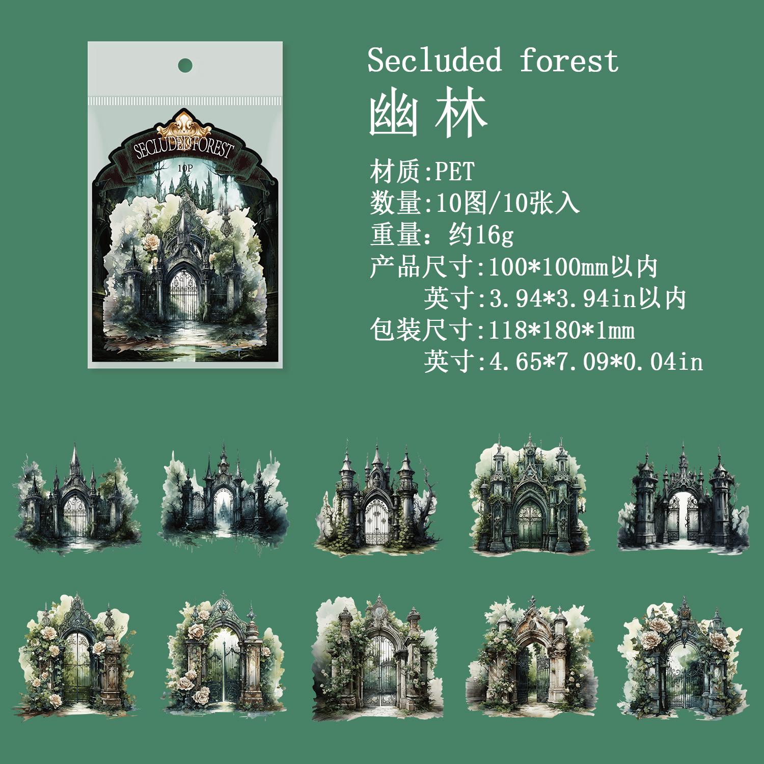 

4 Style Dark Gate Series PET Sticker Retro Gothic Handaccount Material Collage Stickers For Junk Journal Scrapbooking Decorative