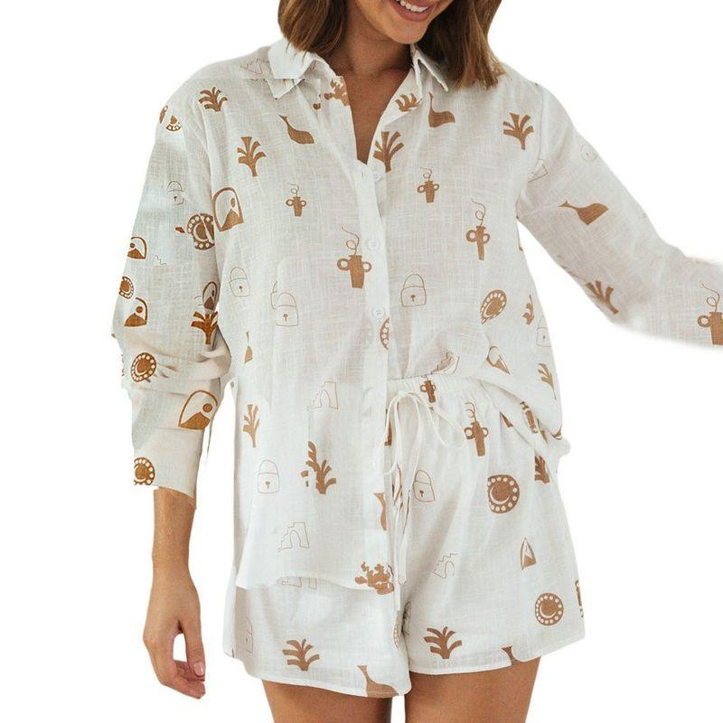 

Fashion Style Beautiful Summer New Arrival Women s Clothing Fashion All-Matching Print Casual Cardigan Suit Women Khaki Print XL