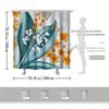 Vintage Floral Shower Curtain - Teal Green Leaves, Vibrant Orange Flowers, Fade-Resistant, Machine Washable