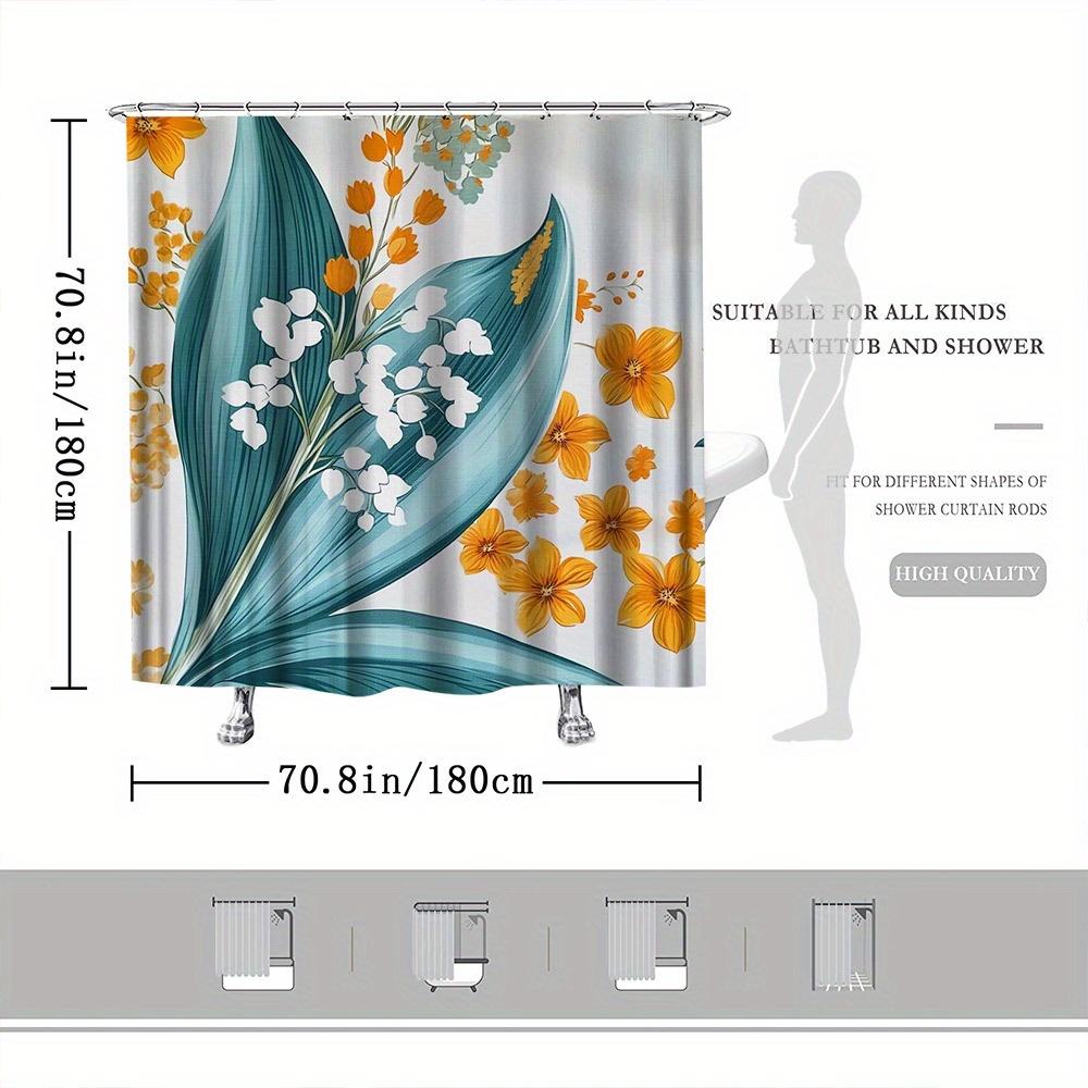 Vintage Floral Shower Curtain - Teal Green Leaves, Vibrant Orange Flowers, Fade-Resistant, Machine Washable