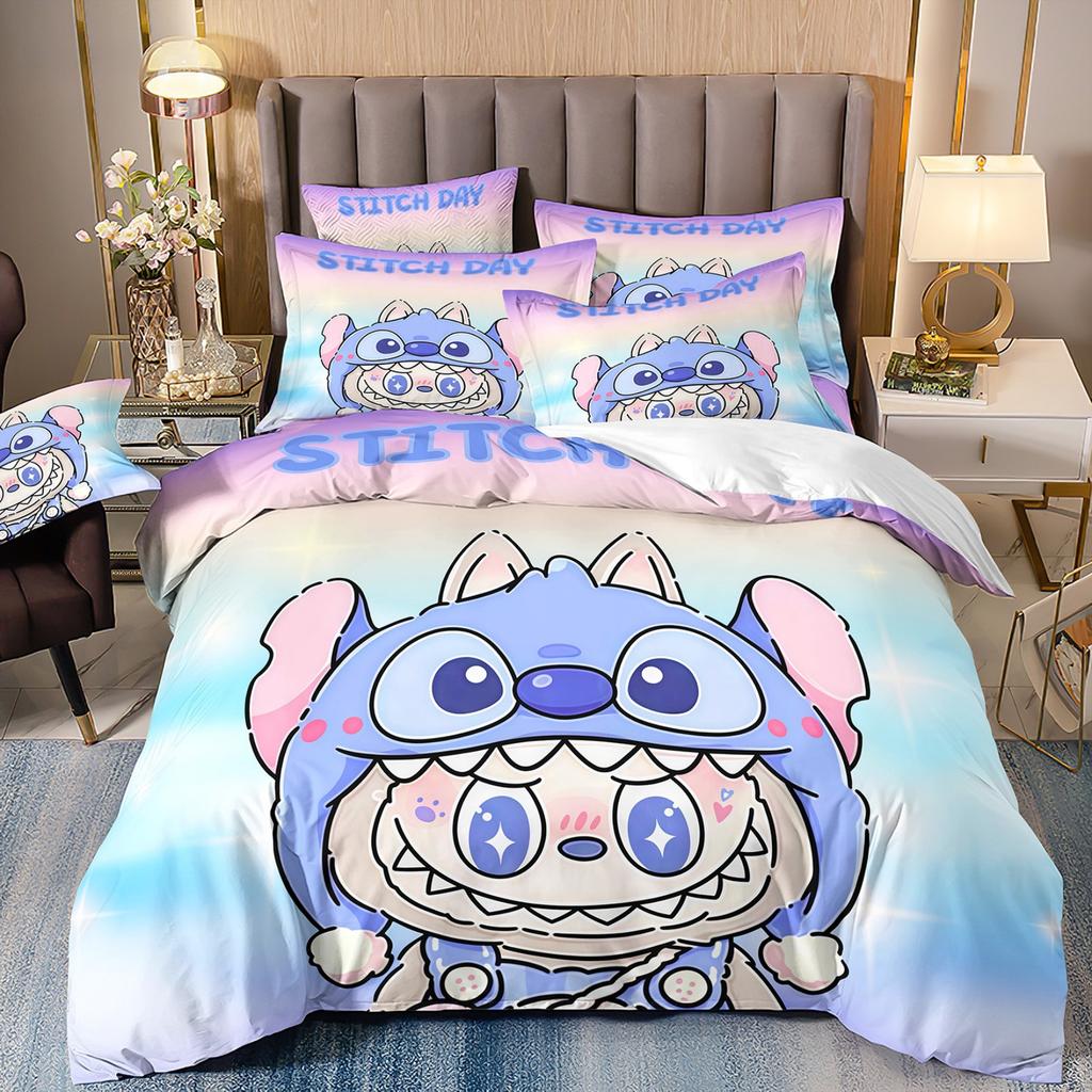 Cartoon Cute Labub 3D Printed Quilt Cover Three-Piece Set Student Dormitory Bedding Four-Piece Set