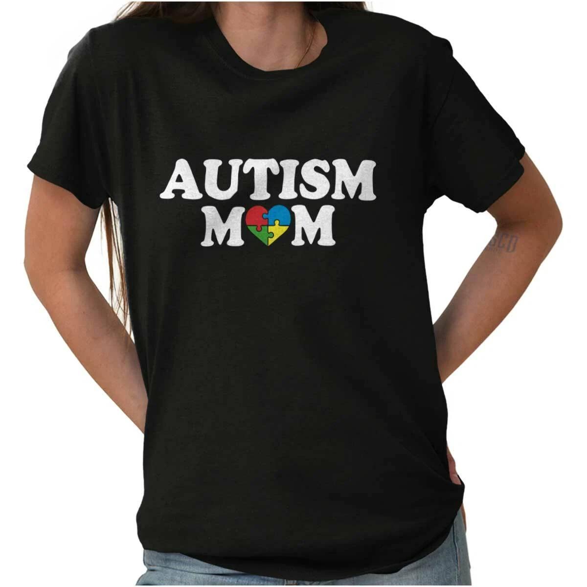 Cute Proud Autism Mom Puzzle Piece Heart Womens Graphic Crewneck T Shirt Tee M