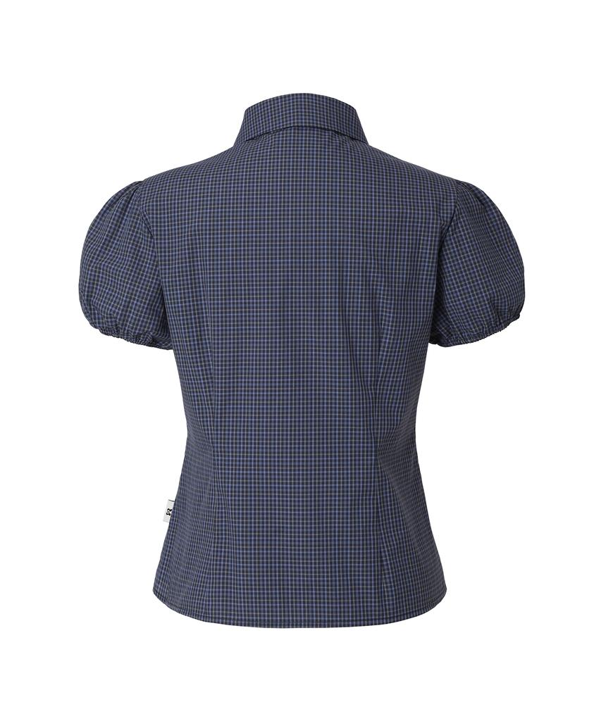 Mileko Mini Check Shirring Shirt Navy