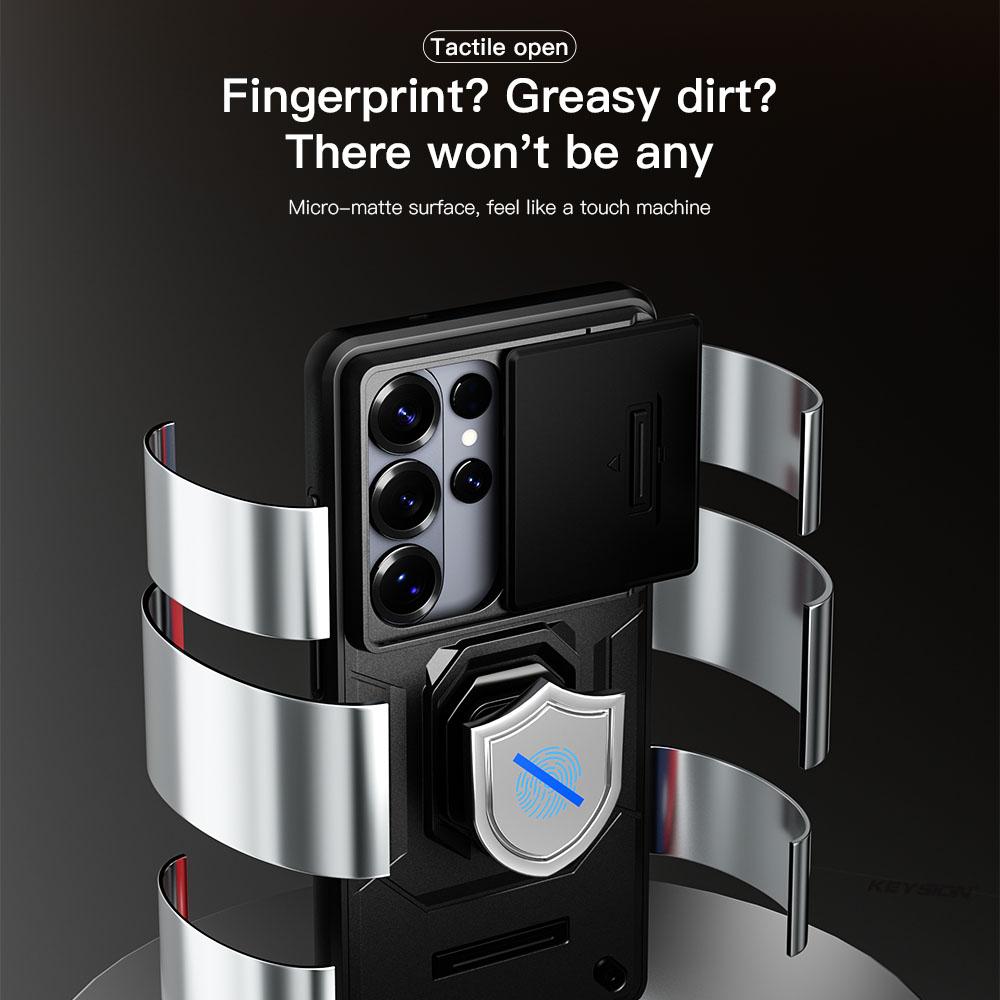 KEYSION Shockproof Armor Case for Samsung S26 Ultra 5G Slide Camera Lens Protection Ring Stand Phone Cover for Galaxy S26+ Plus