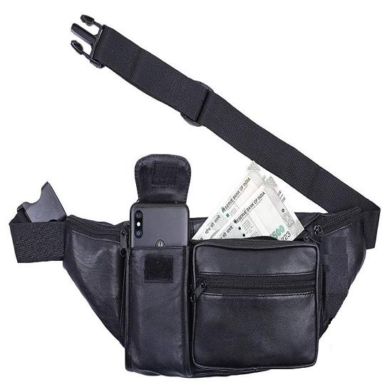 Noora Stylish BLACK Leather Waist Bags for Men's & Women's