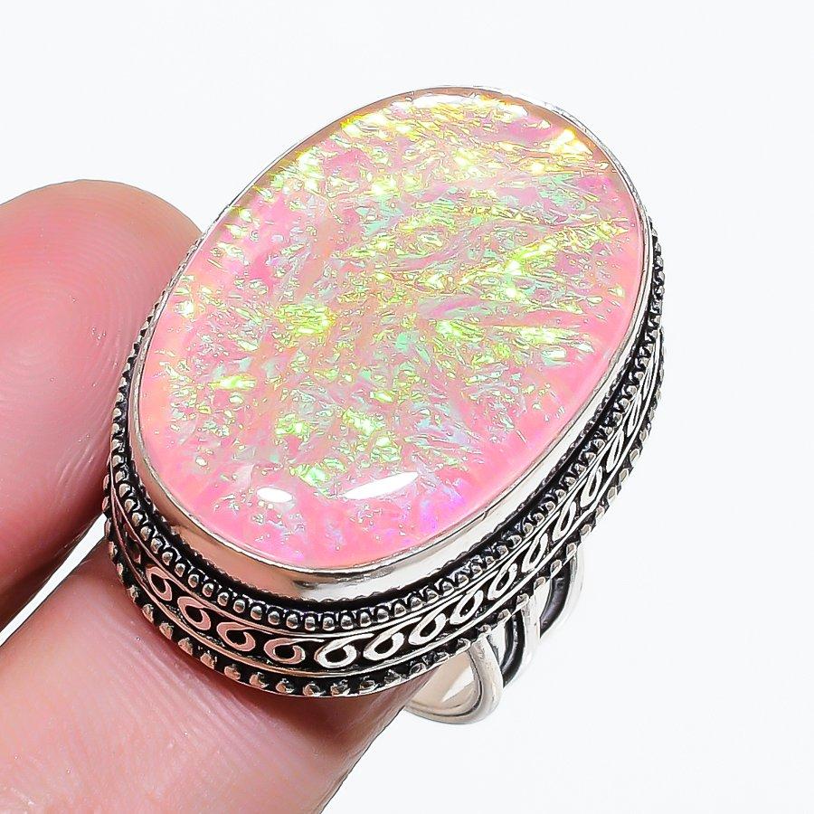 Natural Pink Triplet Opal Gemstone 925 Sterling Silver Jewelry Ring Size 7 AR-18229
