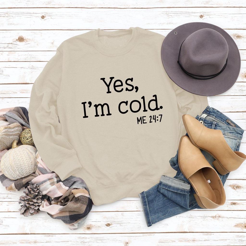 Women's 'Yes I'm Cold' Printed Casual Loose Hoodie for Autumn and Winter